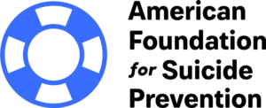 American Foundation for Suicide Prevention Logo in black text and with a blue lifesaver ring