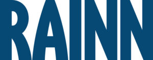 Rape, Abuse and Incest National Network Logo, it is the word RAINN in all capitals and blue